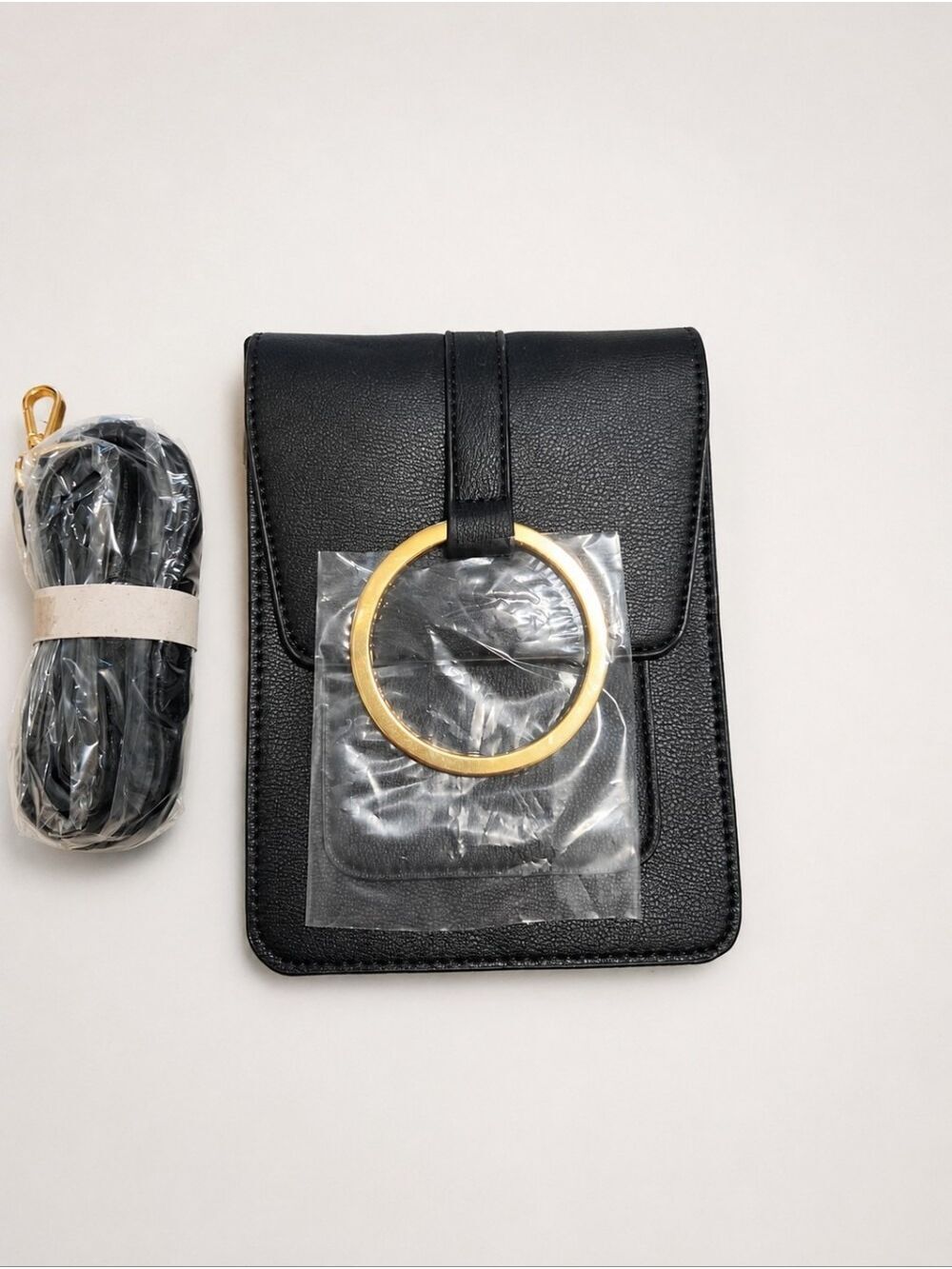 NWT Brentano Black Phone Crossbody Bag Gold Ring